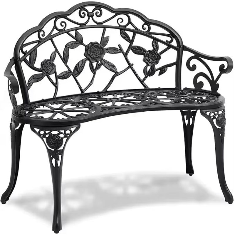 Antique Cast Aluminum Outdoor Patio Garden Bench Rose Design Park Yard Furniture WeatherResistant S 10