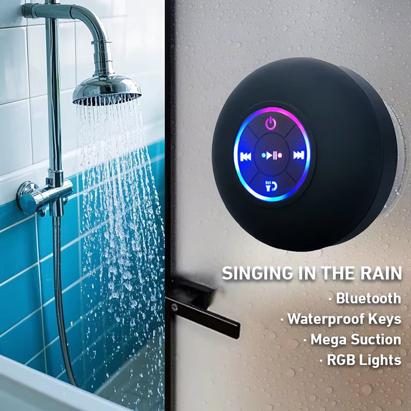 AquaBeat Pro Bluetooth Shower Speaker With LED Light Suction Cup 1