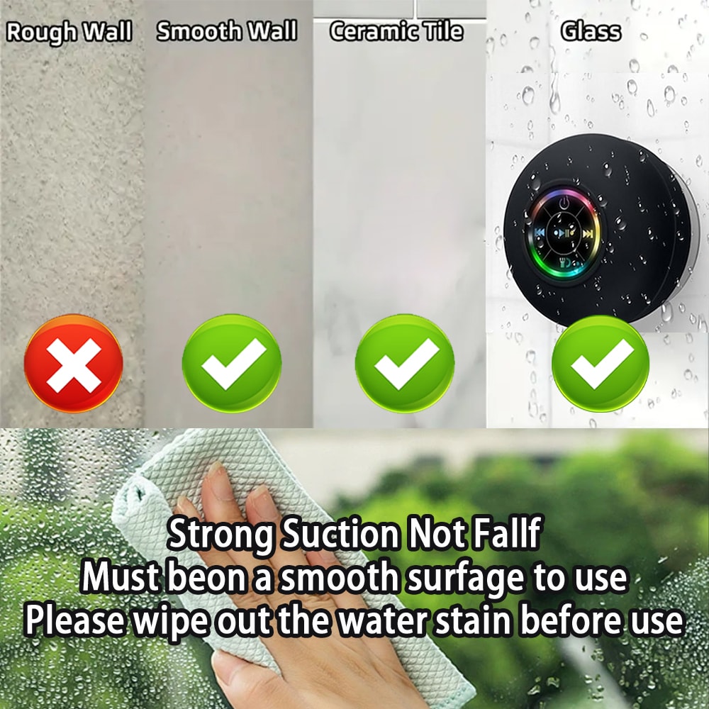 AquaBeat Pro Bluetooth Shower Speaker With LED Light Suction Cup 4