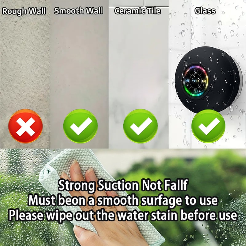 AquaBeat Pro Bluetooth Shower Speaker With LED Light Suction Cup 4