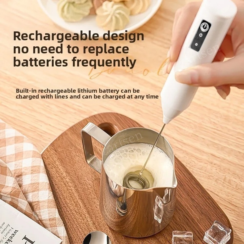 Rechargeable USB C Milk Frother Wand For Coffee Cappuccino Cream 3