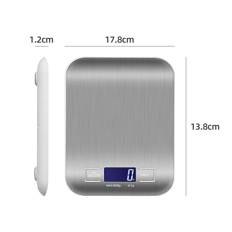 Smart Precision Digital Kitchen Scale 5kg Stainless Steel Food Weighing Scale 5