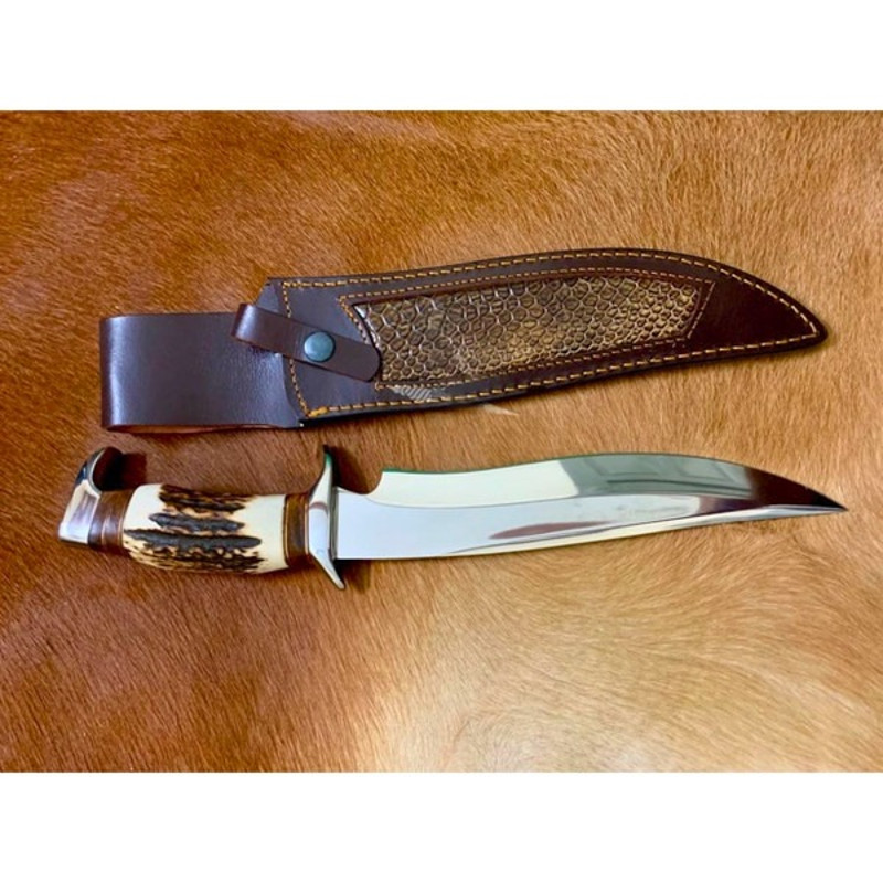 Stag Antler Bowie Knife Handmade Bowie Stag scales knife Full Tang Hunting Knife Stag Crown D2 Tool Steel Mirror Polish (2).jpg