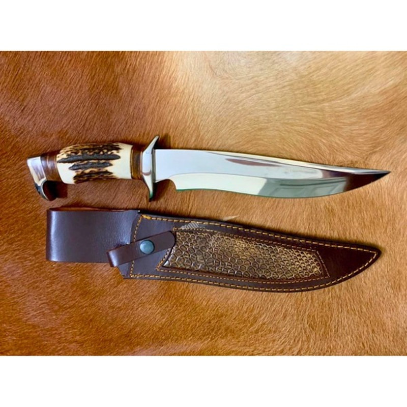 Stag Antler Bowie Knife Handmade Bowie Stag scales knife Full Tang Hunting Knife Stag Crown D2 Tool Steel Mirror Polish (3).jpg