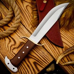 Handmade Bowie Knife Full Tang Handle Bowie Survival Outdoor Hunting Camping Brown Micarta Handle Mirror Polished Blade