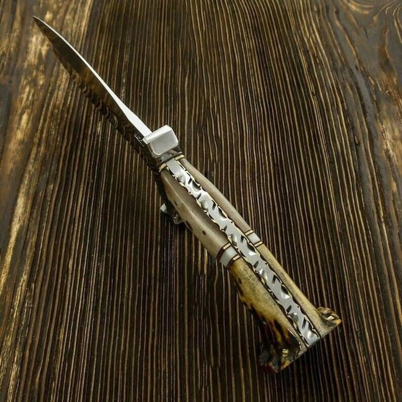 Stag Antler Bowie Knife Handmade Bowie Stag scales knife (2).jpg