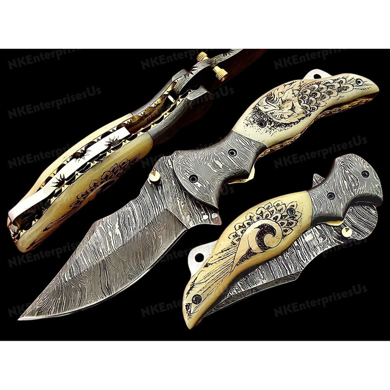 Handmade Folding Knife. Damascus Folding Knife, Camping Knife, Hand Forged Knife, Pocket Knife. Anniversary Gift. Best Gift For Him (2).jpg