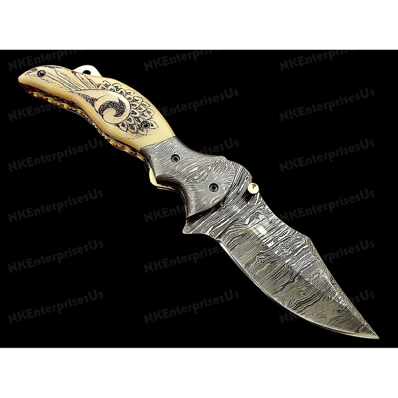 Handmade Folding Knife. Damascus Folding Knife, Camping Knife, Hand Forged Knife, Pocket Knife. Anniversary Gift. Best Gift For Him (3).jpg