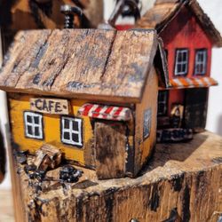 Handmade Driftwood and reclaimed wood little fisherman's village