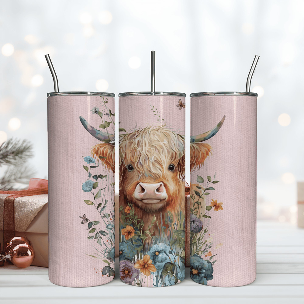 Baby Cow Floral Tumbler Wrap Seamless Designs Skinny Tumbler 20oz Png.png