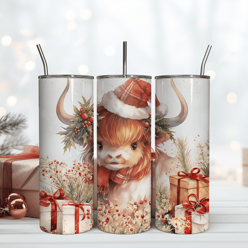 Baby Highland Cow Christmas Tumbler Wrap 20oz Skinny Tumbler Png Sublimation.png
