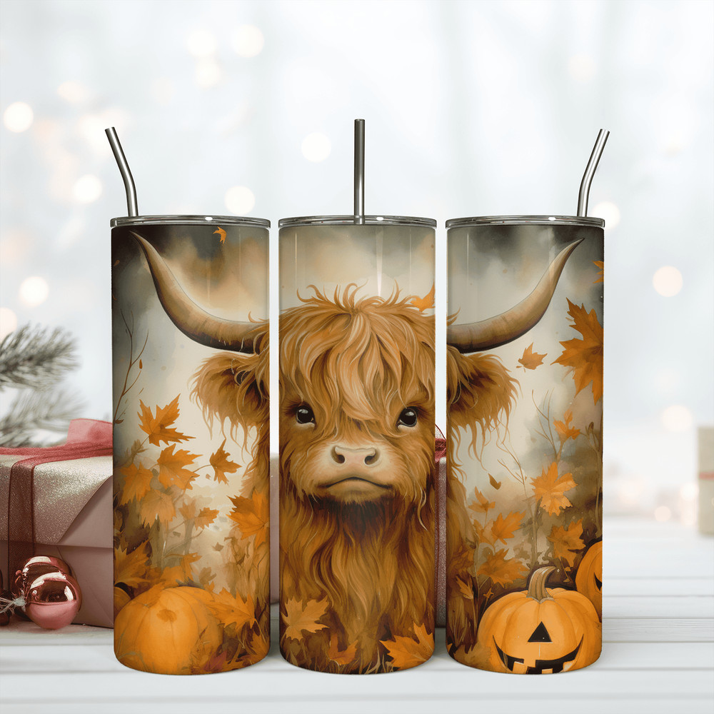 Baby Highland Cow Fall Pumpkin 20oz Tumbler Png.png