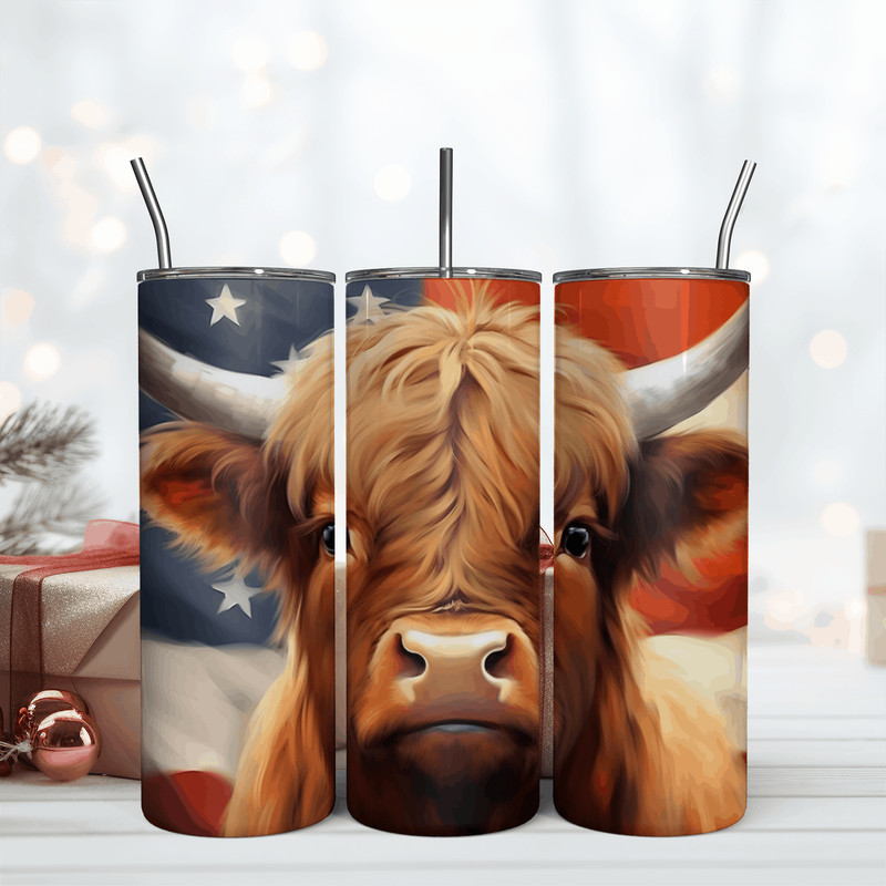 American Flag Cows 20 Oz Tumbler Sublimation Wrap Png.png