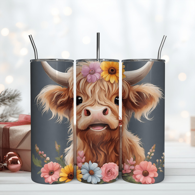Cow Floral Tumbler Wrap Farm Seamless Designs Skinny Tumbler 20oz Png.png