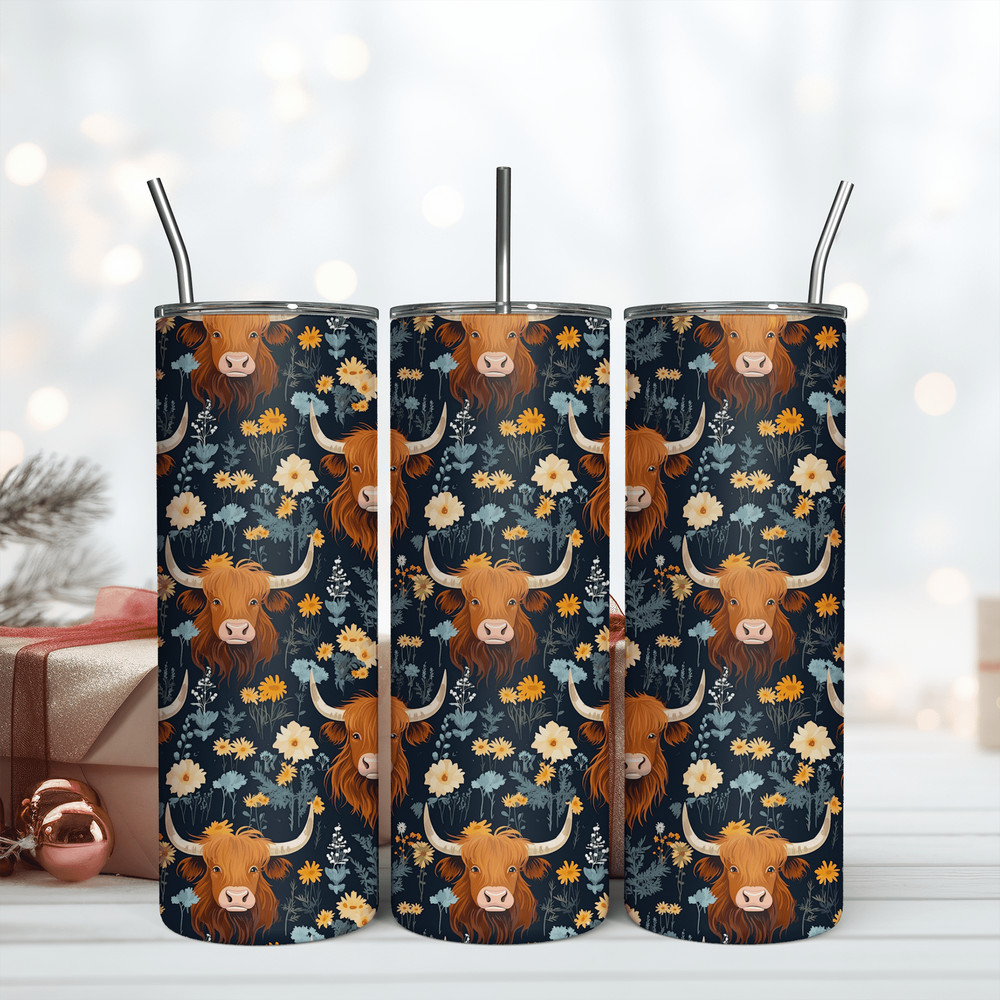 Cute Cow Floral Tumbler Wrap Farm Seamless Designs Skinny Tumbler 20oz Png.png
