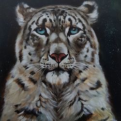 Snow leopard blue eyes wild cat painting on canvas