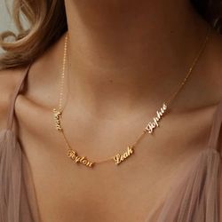 Custom Multi Name Necklace 14K Gold 2-4 Personalized Letters Name Necklace