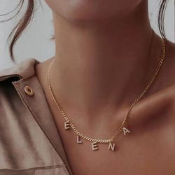 Personalized Diamond Initial Name Necklace 14K Gold Dainty Mom Name Necklace