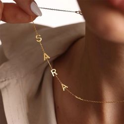 Sideways 14k Gold Necklace Initial Necklace Letter Necklace Gift for Her
