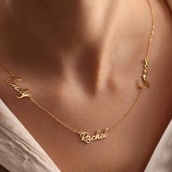 Custom Multi Name Necklace Gold Silver 3 Personalized Initial Letters Name