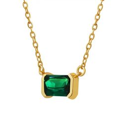 Simple Green Rectangle Zircon Pendant Necklace Gold Rectangle Choker Necklace