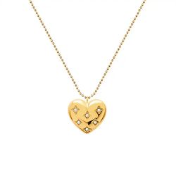 Gold Zircon Star In Heart Pendant Necklace Zircon Insert Heart Choker Necklace