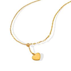 Gold Adjustable Lip Chain Heart Pendant Necklace Heart Y Shaped Necklace