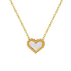 Gold Plated White Seashell Pendant Necklace Love Heart Necklace