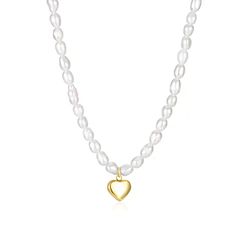 Freshwater Pearl Chain 3D Heart Pendant Necklace Solid Heart Chain Necklace