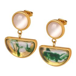 Gold Plated Geometric Opal Resin Earring Round Opal Resin Sector Earring