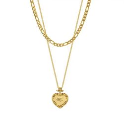 Chain Double Layers Zircon Heart Pendant Necklace Chain Copper Heart Necklace