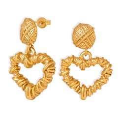 Vintage Gold Hollow Heart Earring Irregular Chunky Heart Stud Earring
