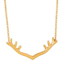 Simple Gold Deer Horn Pendant Necklace 18K Gold Reindeer Choker Necklace
