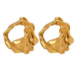 Irregular Fold Circle Earring Gold 18k Geometric Curve Circle Earring