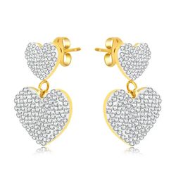 18K Gold PVD Plated Micro Inlaid Zircon Heart Stud Earring Double Heart Earring