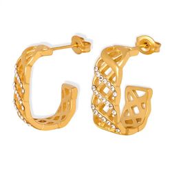 Crystal Cross Lines Earring 18k Gold Chunky Hollow Zircon Earring