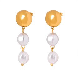 18K Gold Shell Beads Earring Irregular Imitation Pearl Earring