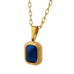 18K Gold Blue Crystal Square Necklace Geometric Rectangle Choker Necklace