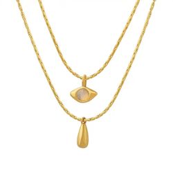 Stainless Steel 18K Gold PVD Plated Double Layers Water Drop Opal Necklace