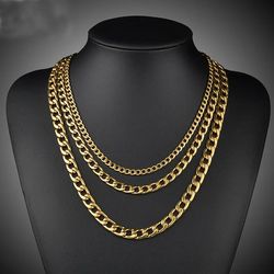 Stainless Steel Gold Plated Cuban Chain Necklace Waterproof 6mm 50cm 55cm 60cm