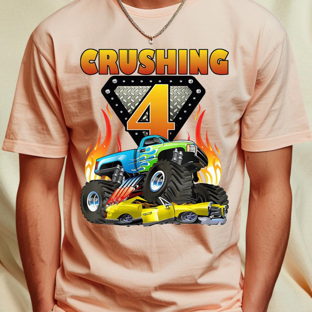 Kids Monster Truck 4 Year Old Shirt 4th Birthday Boy Monster Car T-Shirt 243_T-Shirt_File PNG.jpg