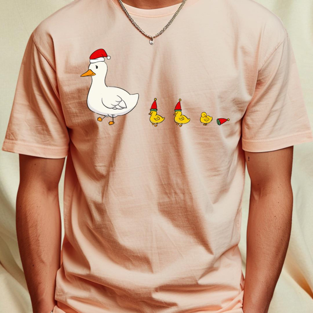 Mommy Duck and Ducklings with Christmas Santa Hat T-Shirt_T-Shirt_File PNG.jpg