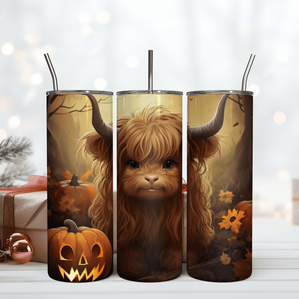 Halloween Highland Cow 20Oz Insulated Tumbler Wrap Sublimation Png.png
