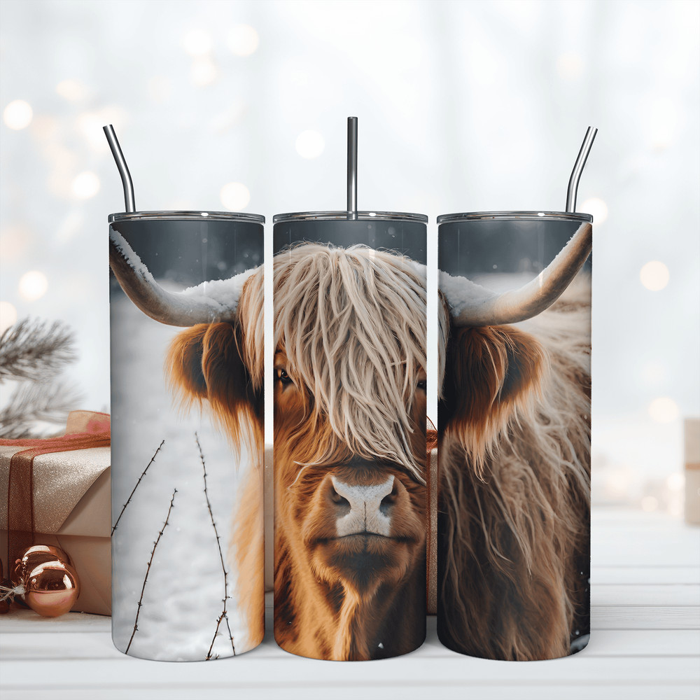 Highland Cow Design 20oz Tumbler In Snow Png.png