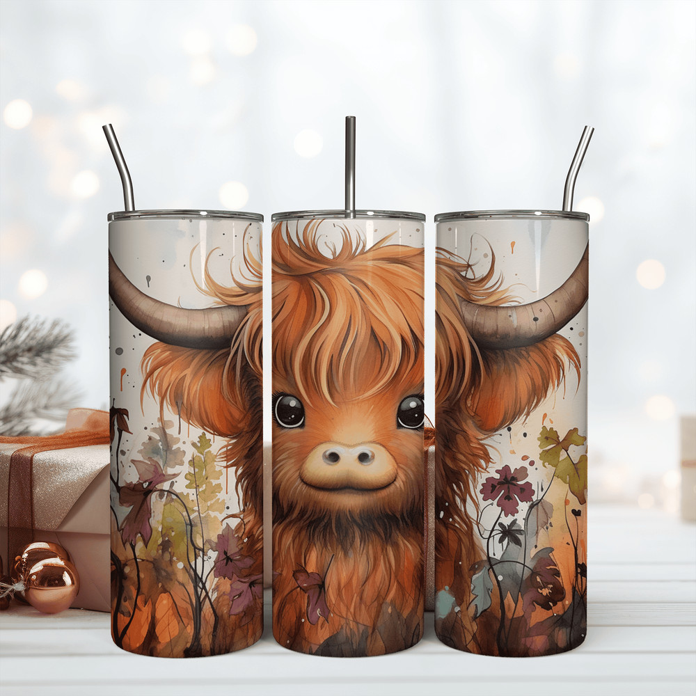 Highland Cow in the Floral 20 Oz Tumbler Png.png