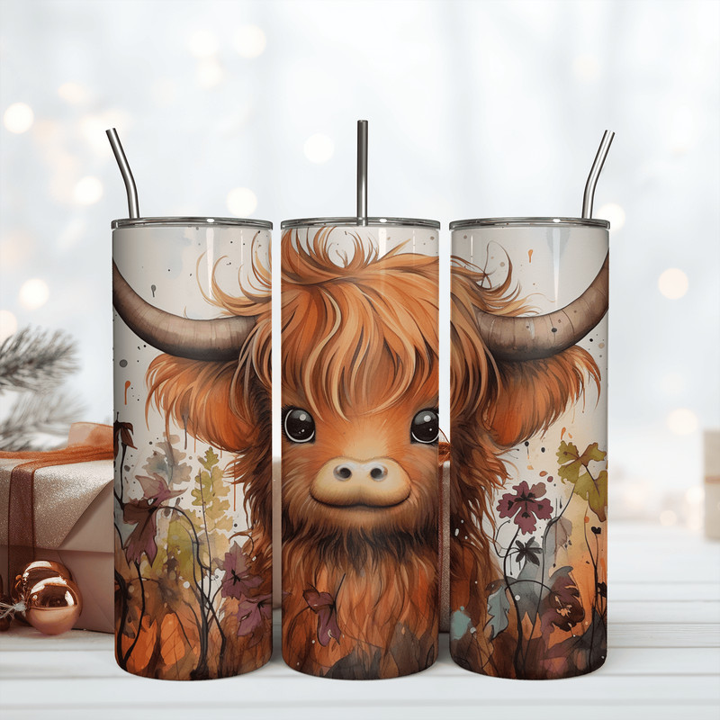 Highland Cow in the Floral 20 Oz Tumbler Png.png