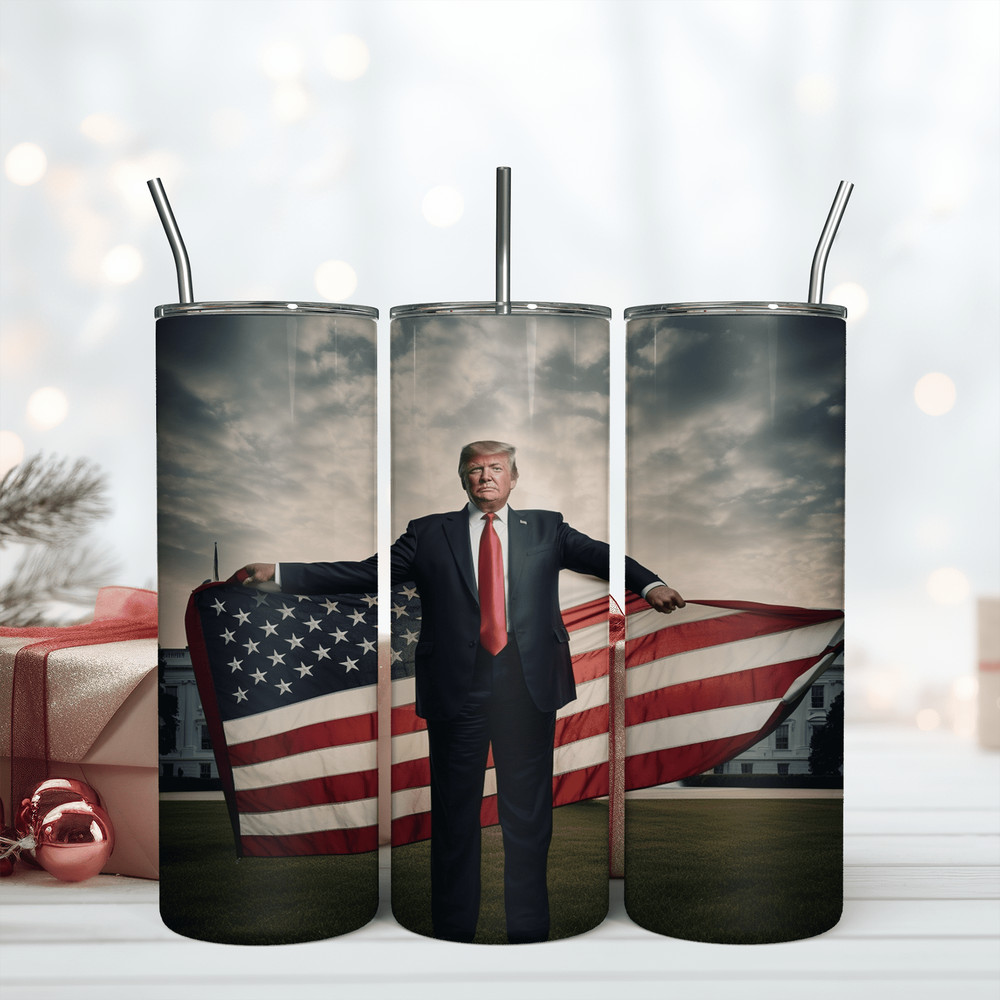 Trump 2024 American Flag Skinny Tumbler wrap 20Oz PNG.png