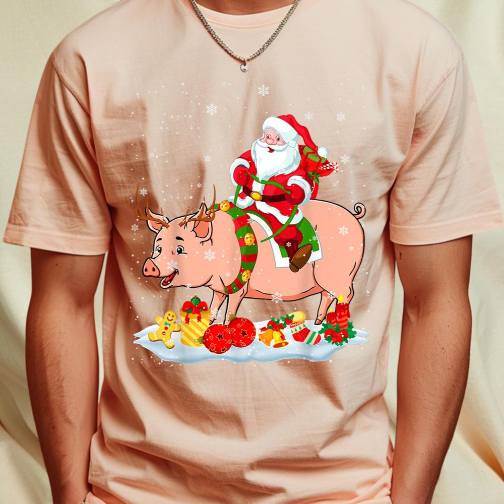 Santa Riding Reindeer Pig Xmas Pig Farmer Lover T-Shirt 254_T-Shirt_File PNG.jpg