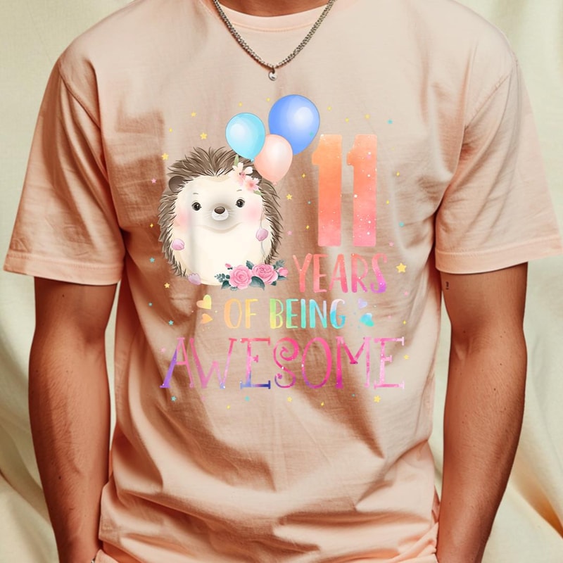 11 Years Of Being Awesome Cute Hedgehog 11th Birthday Girl T-Shirt 96_T-Shirt_File PNG.jpg