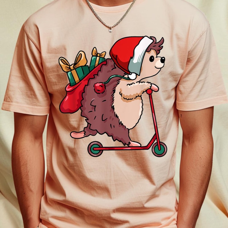 Hedgehog Santa Hat Christmas Pajama Cute Animal Xmas Holiday T-Shirt 345_T-Shirt_File PNG.jpg